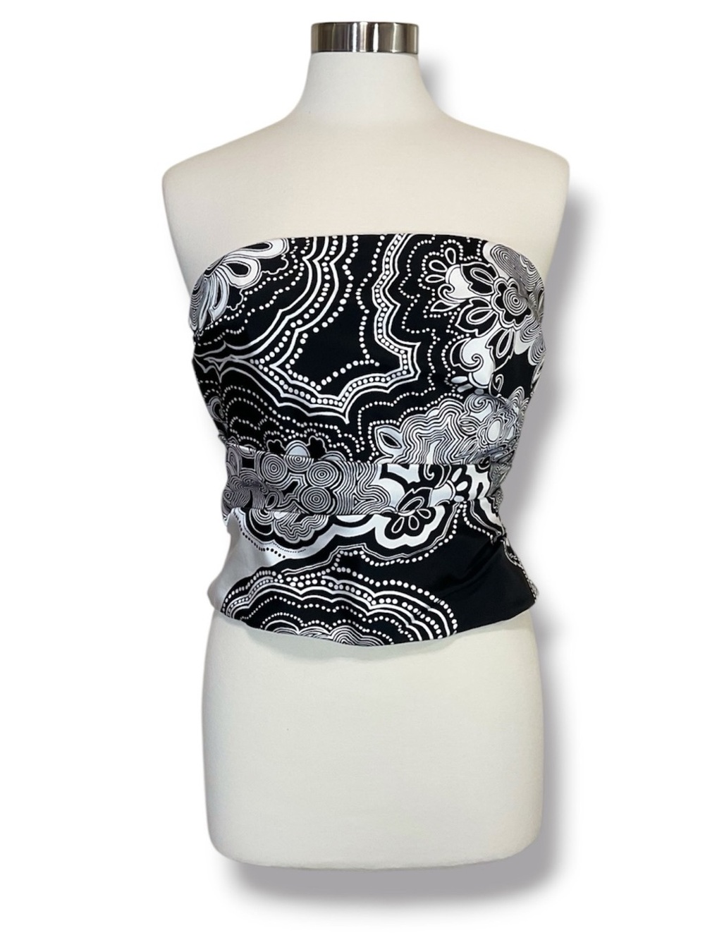Kay Unger Silk Strapless Patterned Bustier Top